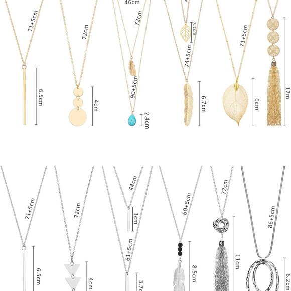 Necklace Set Y Tassel Leaf Circle Bar Necklace for Women - Picture 7 of 7